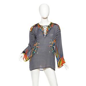 Jean Paul Gaultier Soleil Women's Size Medium Tropical Feather Print Tunic Top